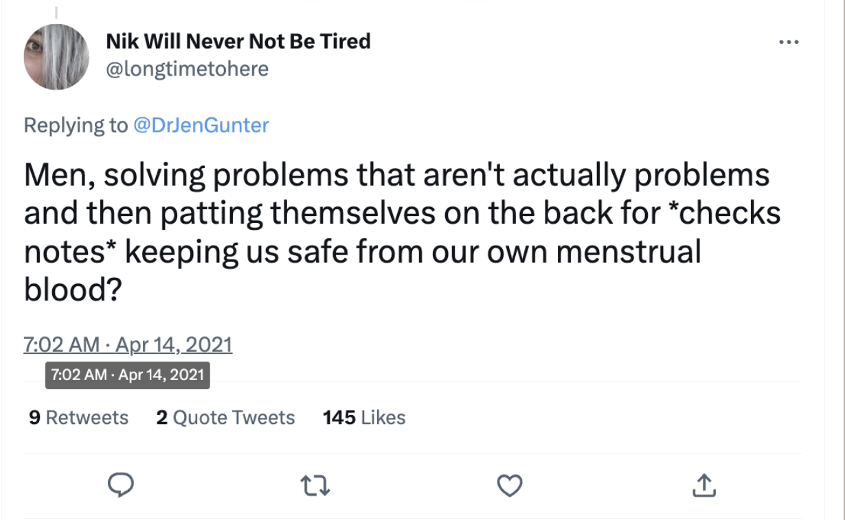 A screenshot of a tweet about mansplaining femtech