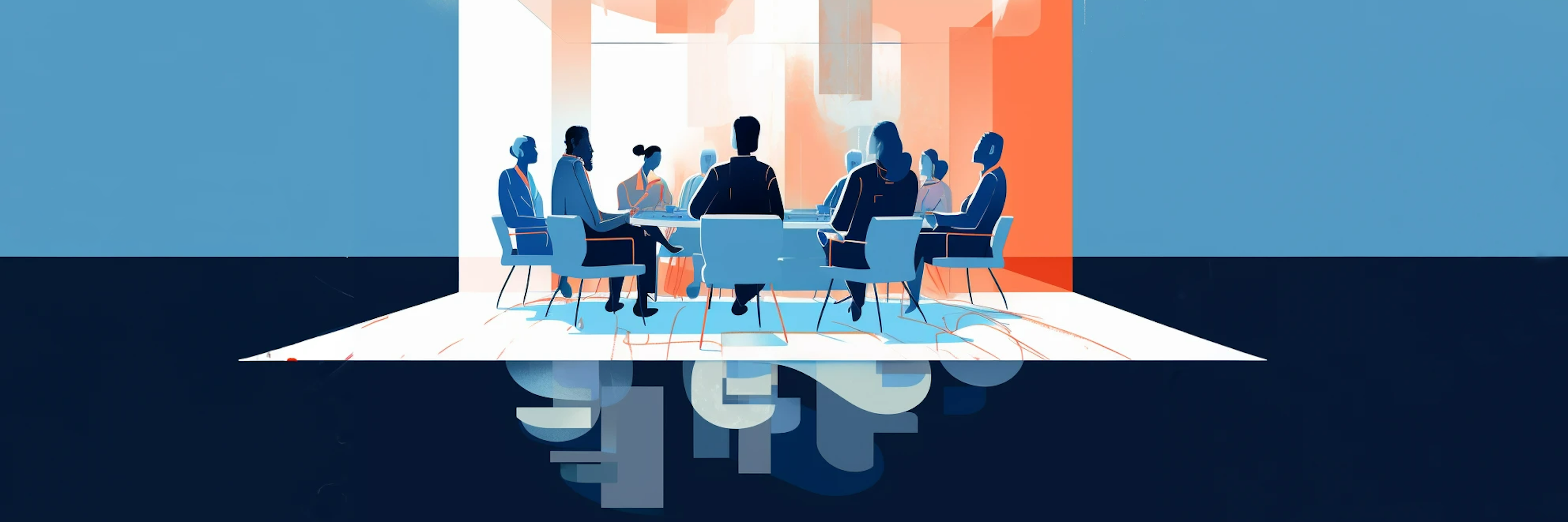 Graphics of people sitting around a table