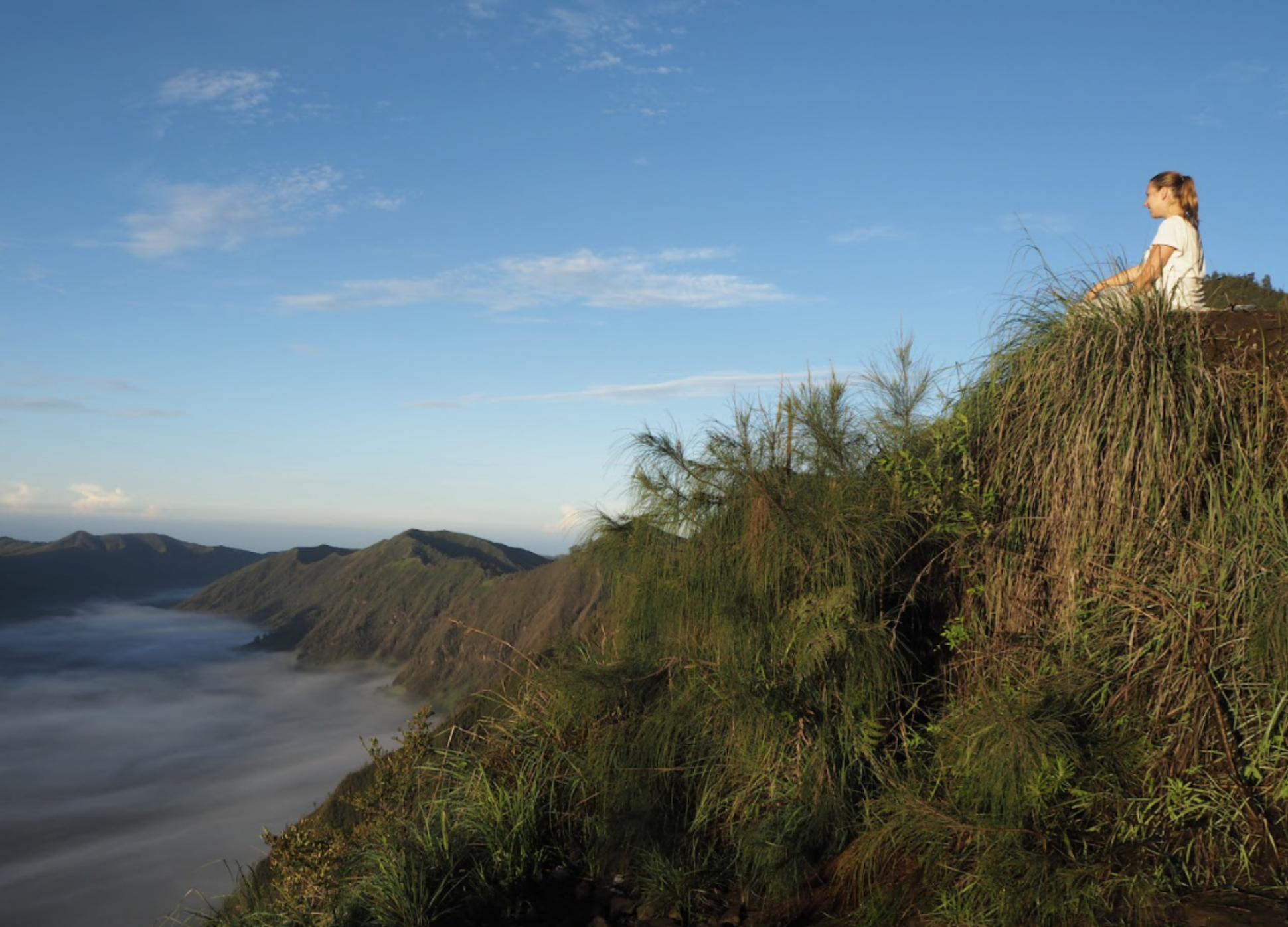 Bettina Wittmann practises a spot of meditation atop a mountain