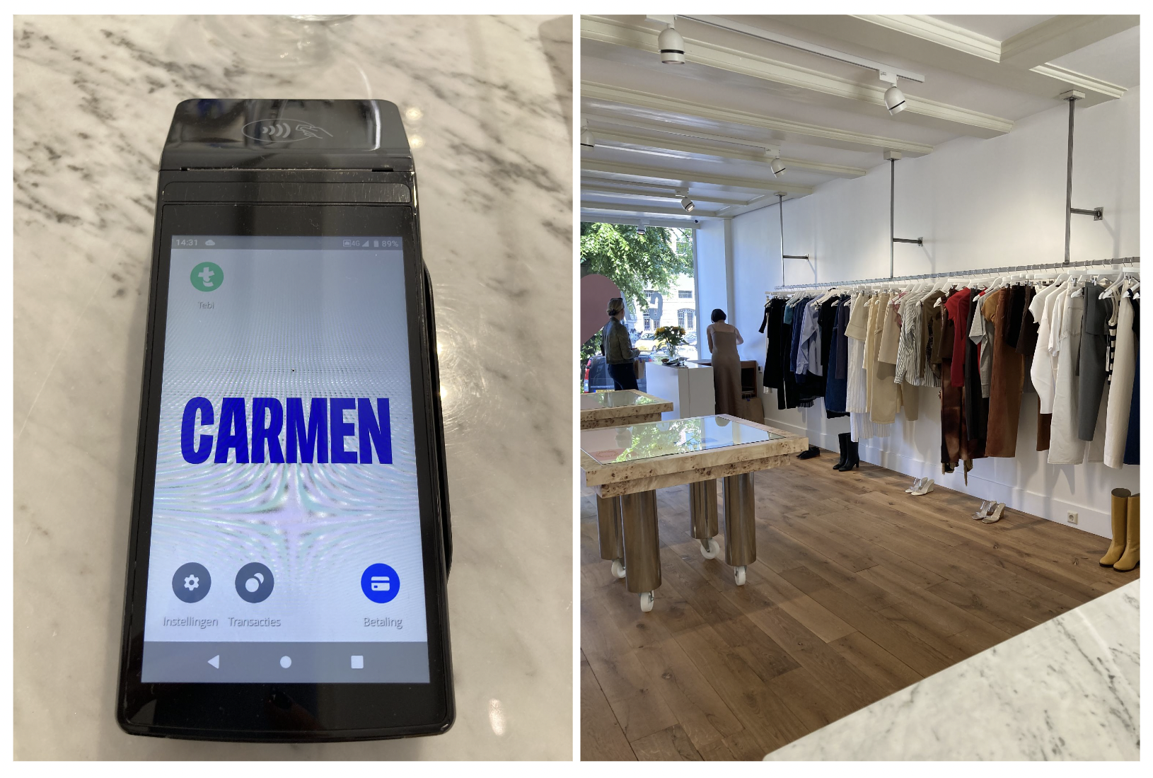 Carmen's soon-to-be powered by Mollie card terminal; and the concept store out front
