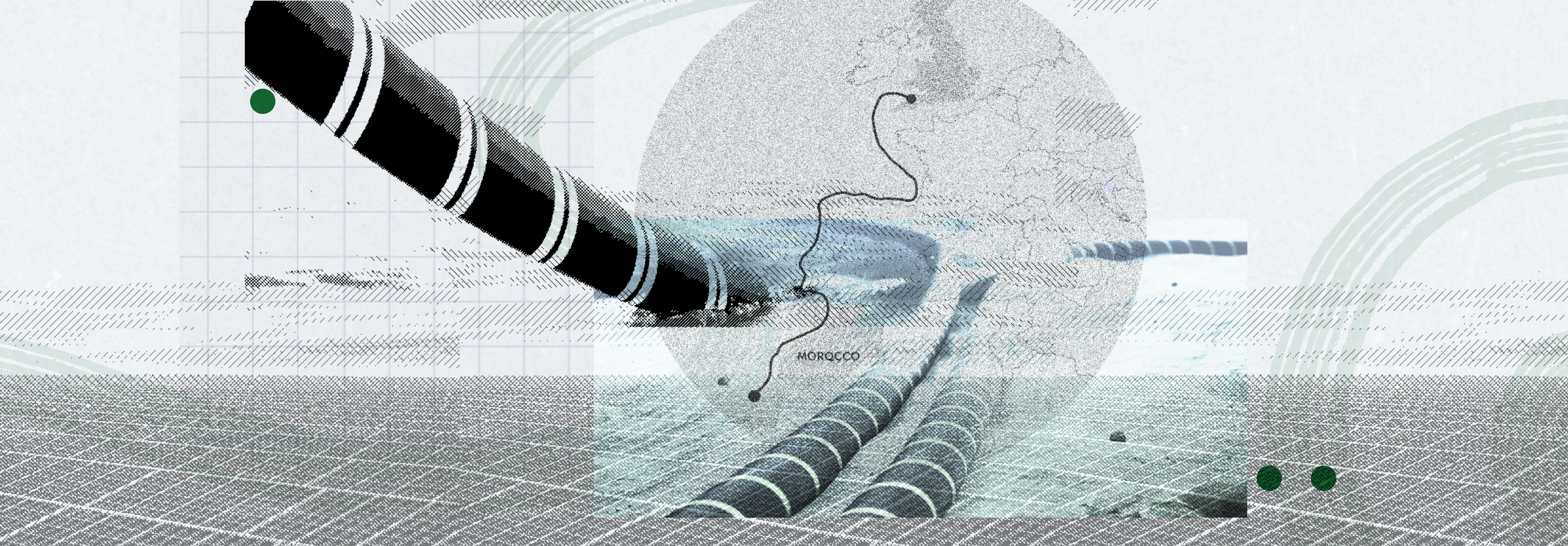 A collage image of undersea electricity cables and Morocco.
