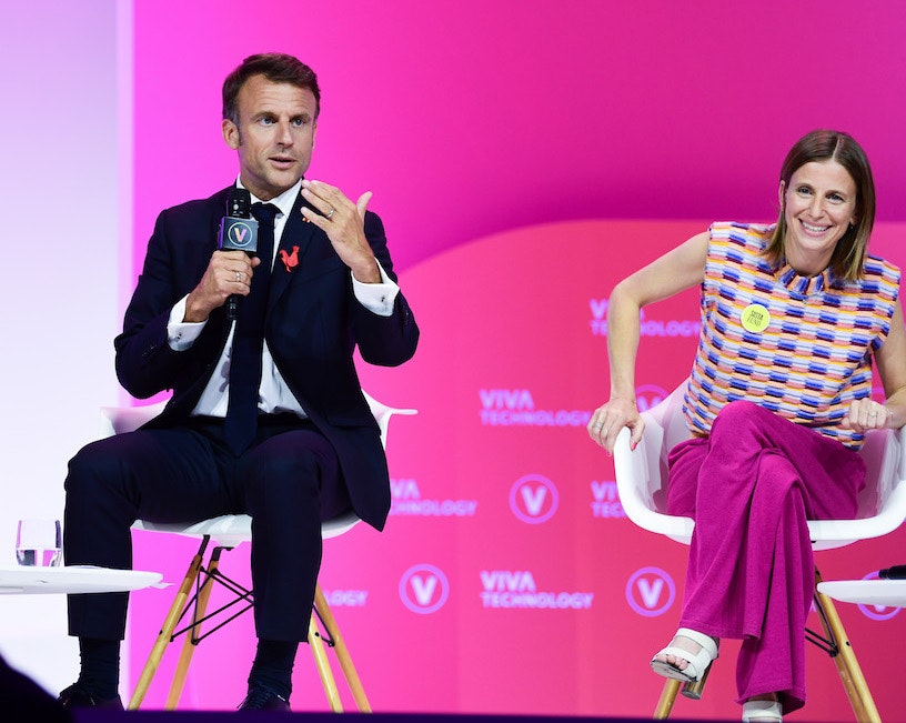 French president Emmanuel Macron and Sistafund founder Tatiana Jama at Viva Technology.