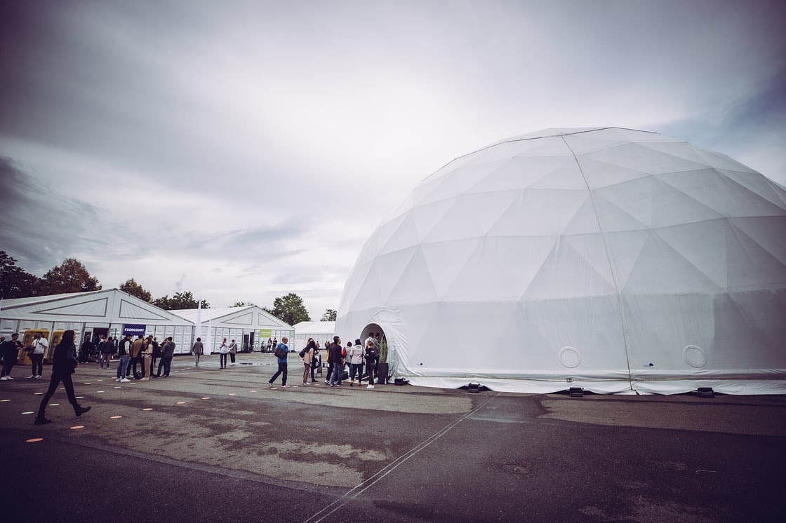 The main stage of Slush'd, housed in a tent that resembles a snowglobe