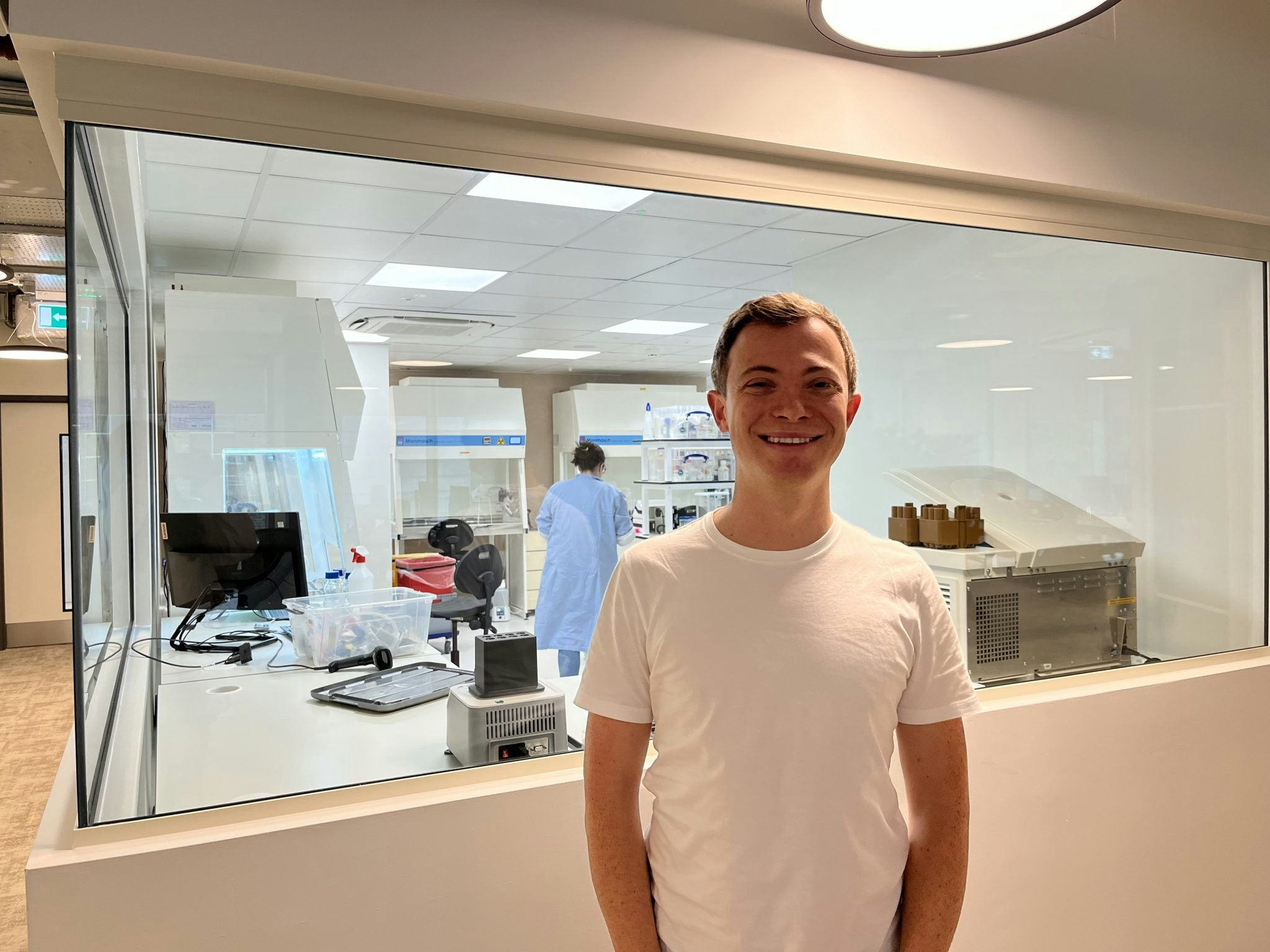 Hoxton Farms' cofounder Max Jamilly in front of the tissue culture lab