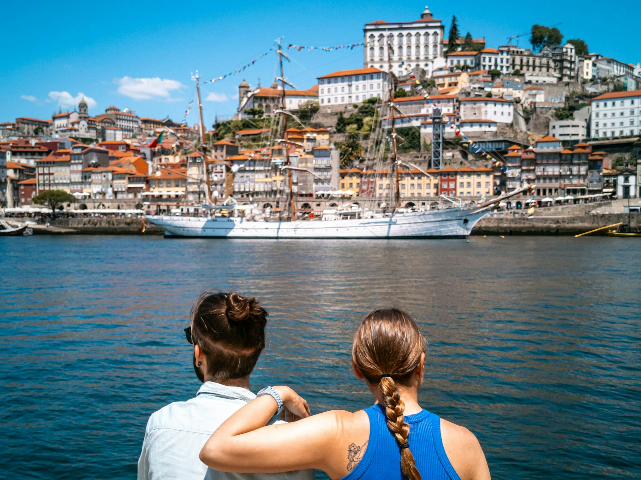 Digital nomads Hayley Knight, pictured with her husband, Marcus Knight, overlooking Roberia harbour