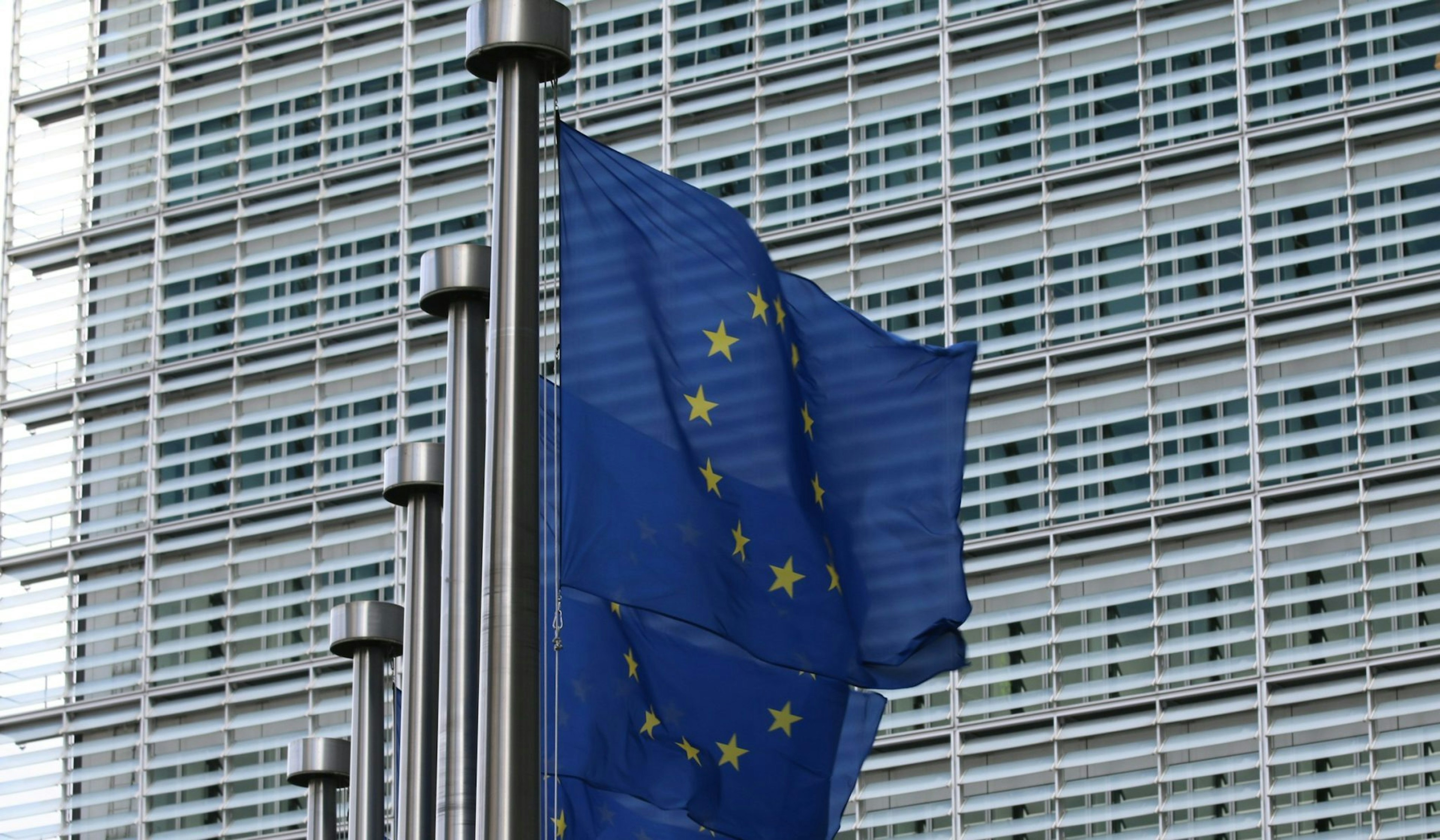 A picture of EU flags at the European Commission