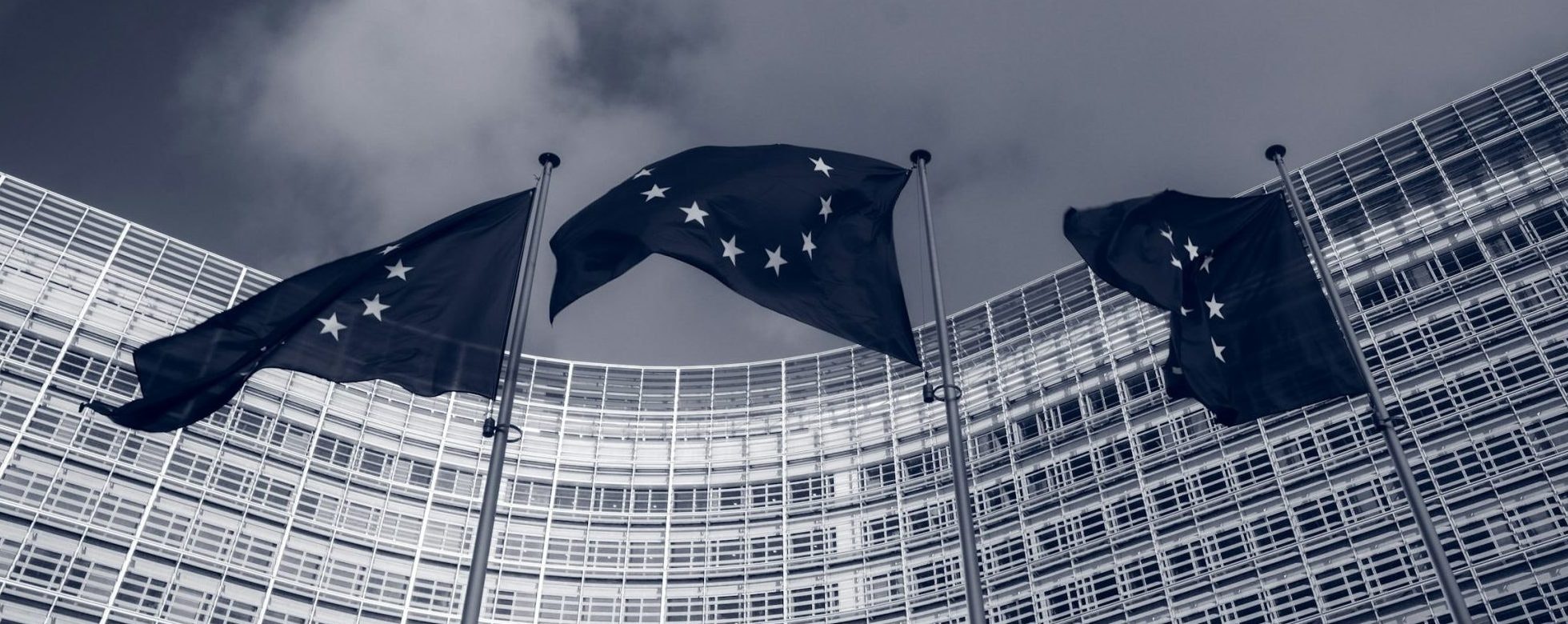 A picture of EU flags outside the European Commission building