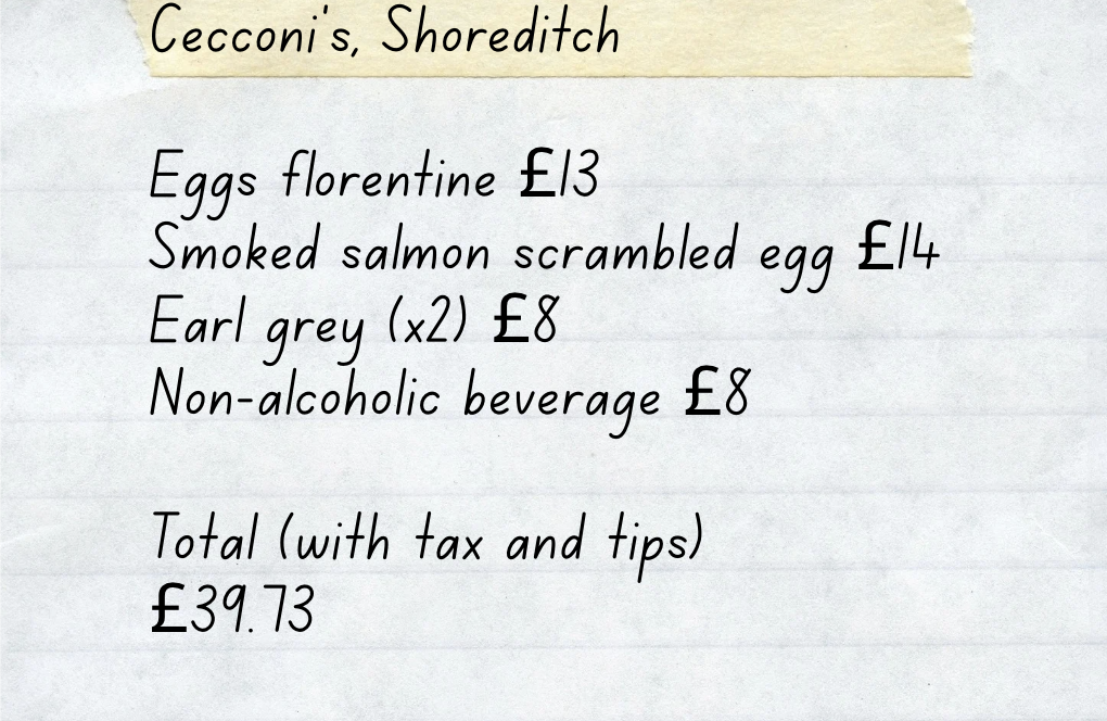Alice Bentinck brunch receipt