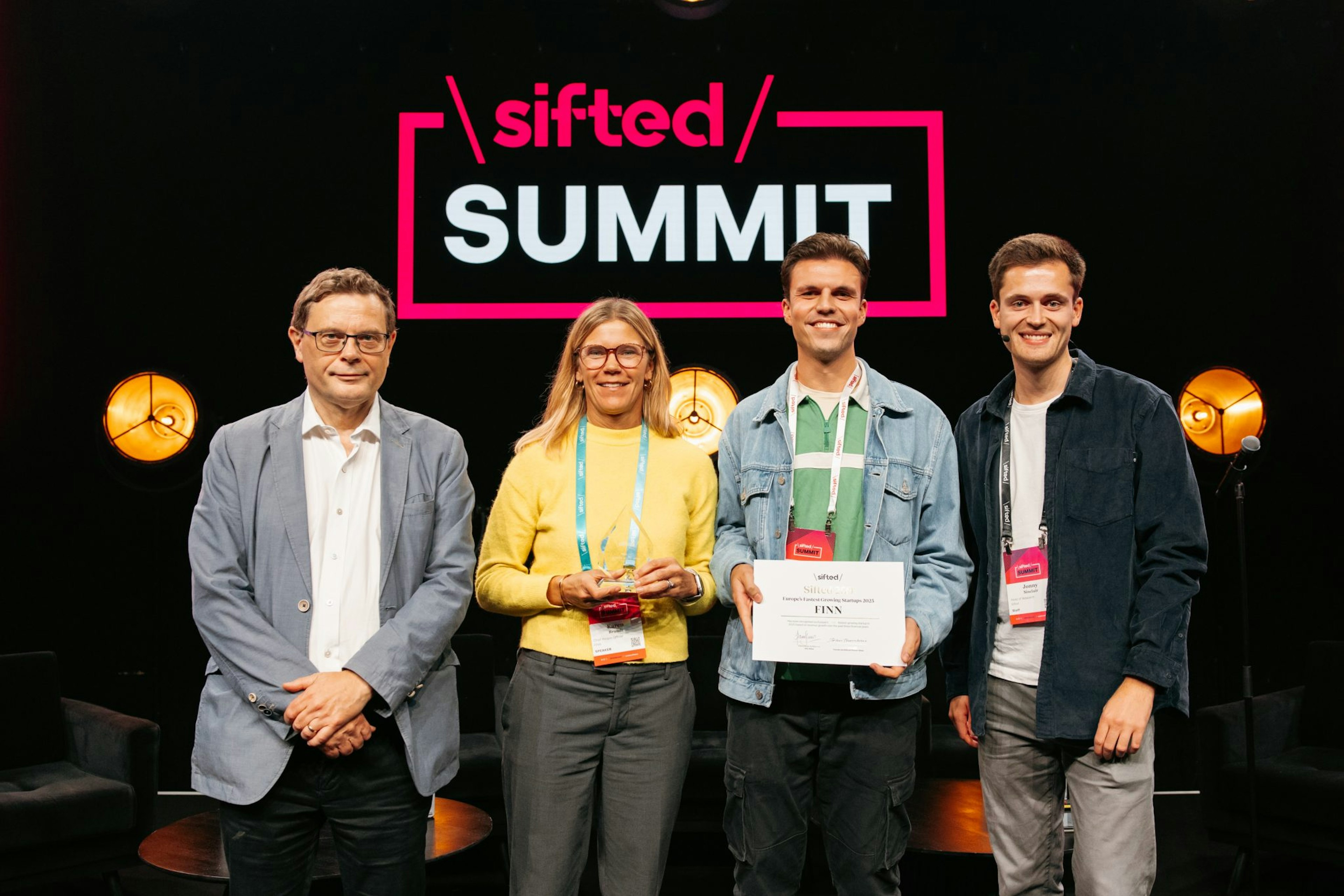 Car subscription platform Finn accepts the prize for topping the Sifted 250