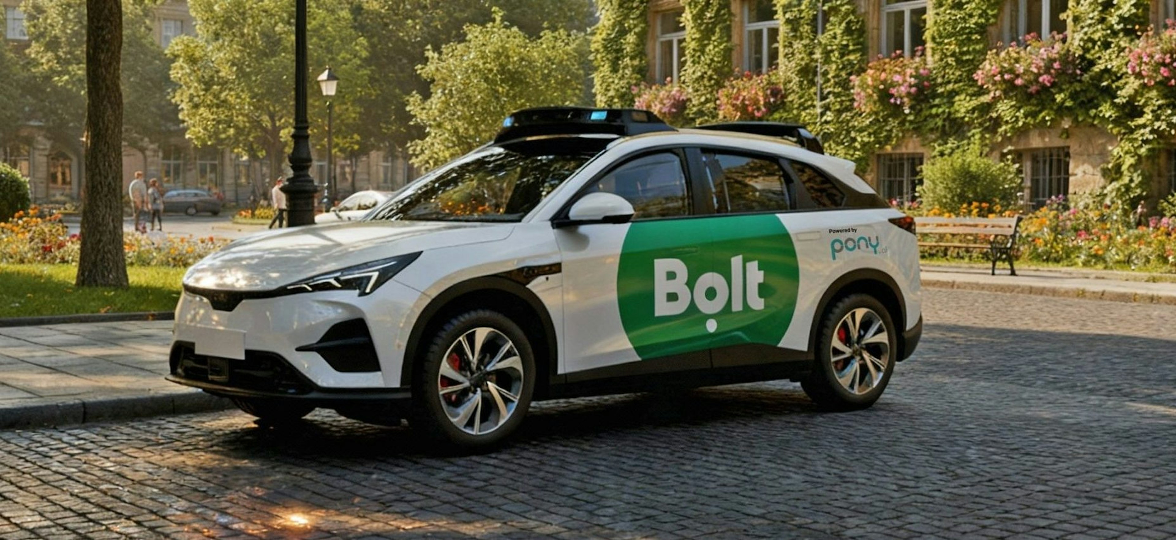 Picture of a Bolt car installed with Pony AI's autonomous vehicle tech